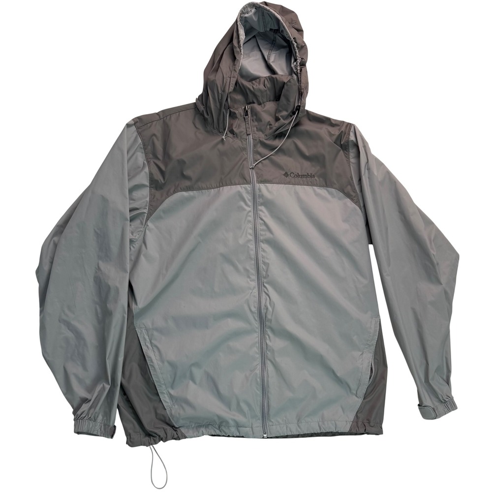 Columbia Mens Packable Windbreaker Jacket Gray Hooded Full Zip Large